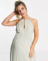 Фото #7 товара TFNC Maternity Bridesmaid strappy back halter neck dress in sage green