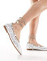 Фото #3 товара Azalea Wang Benicio embellished ankle strap ballet flats in silver metallic