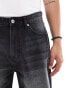 Bershka frayed hem denim short in black