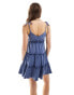 Miss Selfridge tiered washed mini dress with tie cami straps in washed blue