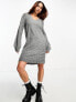 Фото #7 товара JDY v neck balloon sleeve knitted mini dress in dark grey melange