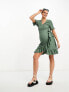 Vero Moda Maternity frill wrap front mini dress in khaki