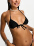 COLLUSION tie font halter bikini top in black