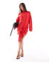 SNDYS premium knitted knot front drape detail mini jumper dress in red