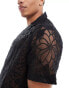 ASOS DESIGN boxy relaxed deep revere all over embroidered shirt in black Черный, 2XL - Chest 46-48 - фото #3