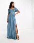 Фото #8 товара Little Mistress Bridesmaids bardot gathered maxi dress in mesh in blue