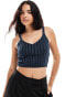 Фото #1 товара Calvin Klein Jeans Plated Cotton Knit Bralette Top in Ink with CK Black