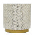 Mother of Pearl Drum Accent Table with Linear Mosaic Pattern and Gold Base