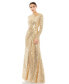 Фото #1 товара Women's Sequined High Neck Long Sleeve Draped Gown