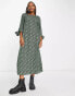 Фото #1 товара Monki tie sleeve smock midi dress in green swirl