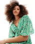 Wednesday's Girl deep v floral print mini smock dress in green