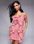 Фото #1 товара ASOS LUXE organza bandeau pleated ruffle mini dress in Blush