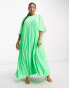 Фото #4 товара ASOS DESIGN Curve dobby pleated midi dress with pleated sleeves and V detail in green