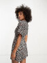ASOS DESIGN flutter sleeve mini tea dress with buttons in leopard print