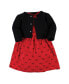 ფოტო #1 პროდუქტის Baby Girls Quilted Cardigan and Dress, Red Black Bows