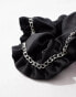 ASOS DESIGN oversized satin scrunchie with frill and chain detail in black