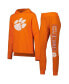 Women's Orange Clemson Tigers Long Sleeve Hoodie T-shirt and Pants Sleep Set