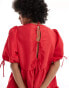 Фото #4 товара Monki short sleeve mini tiered dress with bow detail in red