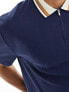 ASOS DESIGN relaxed rib polo with contrast tipping in navy