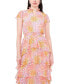 Фото #4 товара Women's Floral-Printed Smocked-Waist Tiered Midi Dress