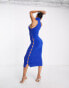 Фото #4 товара Aria Cove fluffy high neck sleeveless midi dress with cut out side detail in cobalt