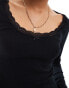 ASOS DESIGN scoop neck lace detail long sleeve t-shirt in black