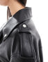 Bershka oversized faux leather biker jacket in black