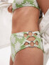Topshop daisy jacquard ring detail high waist bikini bottoms in green