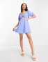 Фото #8 товара ASOS DESIGN Petite knot front mini dress in check dobby in blue