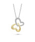 ფოტო #1 პროდუქტის 14k Yellow Gold Plated with Cubic Zirconia Double Heart Butterfly Pendant Necklace in Sterling Silver