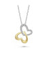 14k Yellow Gold Plated with Cubic Zirconia Double Heart Butterfly Pendant Necklace in Sterling Silver