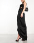 Flounce London high waist maxi skirt with leg split in black