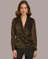 ფოტო #1 პროდუქტის Women's Long-Sleeve Burnout Velvet Faux-Wrap Top