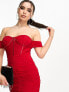 Фото #3 товара Jaded Rose Petite ruched corset waist sheer midaxi dress in red