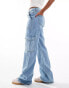 Фото #1 товара DTT Molly high waisted wide leg cargo jeans in light blue wash