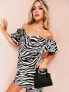 ASOS LUXE ruffle mini dress in zebra print