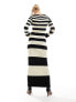 Pretty Lavish striped slash neck midaxi dress in black and beige