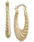 Ribbed Graduated Small Oval Hoop Earrings in 10k Gold, 3/4"