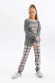 Фото #1 товара Детский пижамный комплект defacto для девочек, с карим узором и длинным рукавом