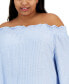 Блузка Tommy Hilfiger plus Size Printed Off-the-Shoulder, созданная для Macy's Blue/ivy, 0X - фото #3