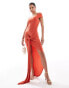 Фото #4 товара ASOS DESIGN bardot scoop maxi dress with exaggerated drape in orange