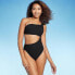Фото #1 товара Women's Ribbed One Shoulder Cut Out One Piece Swimsuit - Shade & Shore Black M