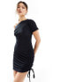 Фото #1 товара Missyempire off shoulder ruched side mini dress in black