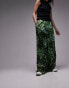 Фото #3 товара Topshop satin print wide leg pull on trouser in green