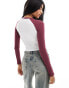 Фото #3 товара Pull&Bear contrast raglan long sleeved tee in burgundy & ecru