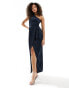 Фото #2 товара TFNC Bridesmaids one shoulder maxi dress with pleated detail in navy