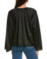 Frame Denim V-Neck Shirred Blouse Women's Black L