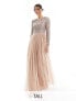 Фото #2 товара Maya Tall Bridesmaid long sleeve maxi tulle dress with tonal delicate sequin in muted blush