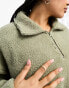 Фото #4 товара ASOS DESIGN Curve Weekend Collective oversized borg half zip with burnout in sage green