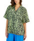 ფოტო #1 პროდუქტის Women's Zebra-Print Short-Sleeve Button-Down Shirt